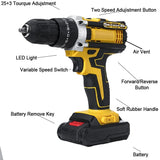 3-in-1 Cordless Impact Electric Drill and Screwdriver with 25 Torque Settings