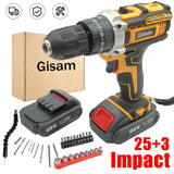 3-in-1 Cordless Impact Electric Drill and Screwdriver with 25 Torque Settings