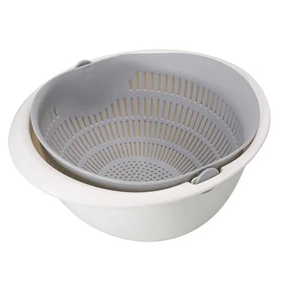 Rotatable Double Drain Basket – Fruit & Vegetable Washing, Storage, and Strainer Tool