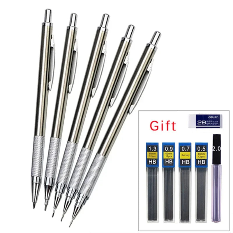 MROOFUL Mechanical Pencil Set – 0.3mm to 2.0mm, Full Metal Design for Art, Drawing, and Office Use