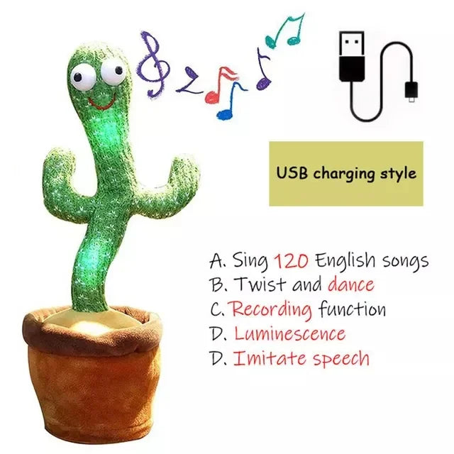Rechargeable Dancing Cactus Plush Toy with Lights and Music