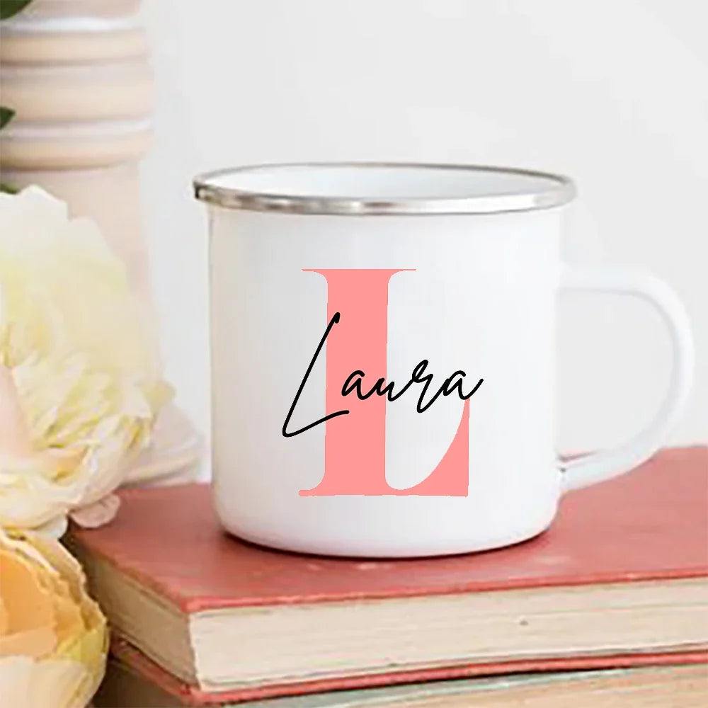 Personalized Enamel Mug with Initial & Name – Perfect for Weddings & Gifts
