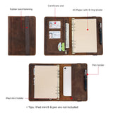 Luxury A5 Leather Portfolio Notebook with 6-Ring Binder, iPad Mini Holder & Card Slots