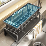Stainless Steel Kitchen Sink Sponge Holder – Self-Draining Organizer for Soap and Towels