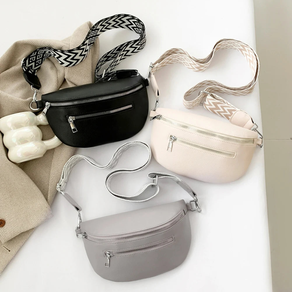 Women's PU Leather Crossbody Fanny Pack with Wide Strap