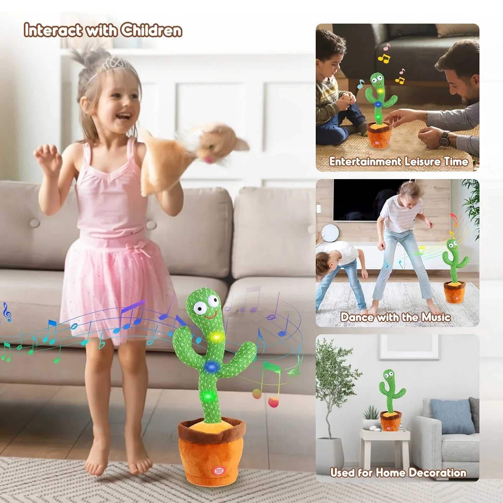 Rechargeable Dancing Cactus Plush Toy with Lights and Music