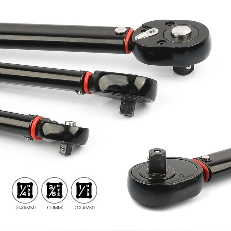 5-210N.m Adjustable Torque Wrench with 1/2'', 3/8'', 1/4'' Square Drive for Car and Bike Repair