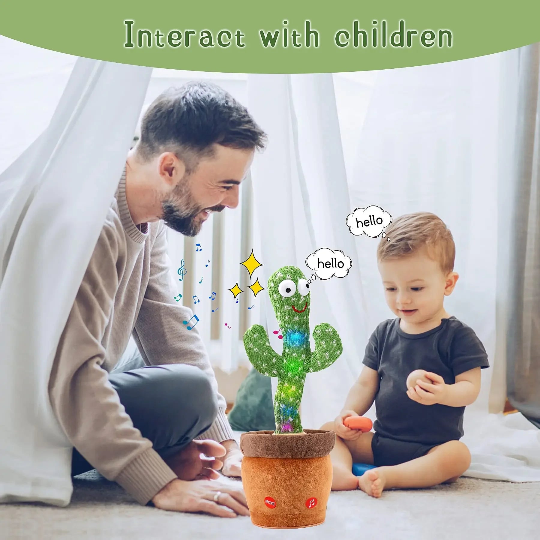 Rechargeable Dancing Cactus Plush Toy with Lights and Music
