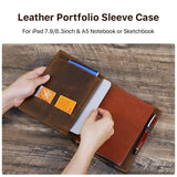 Vintage Crazy Horse Leather A5 Notebook Portfolio for iPad Mini, Travel File Folder