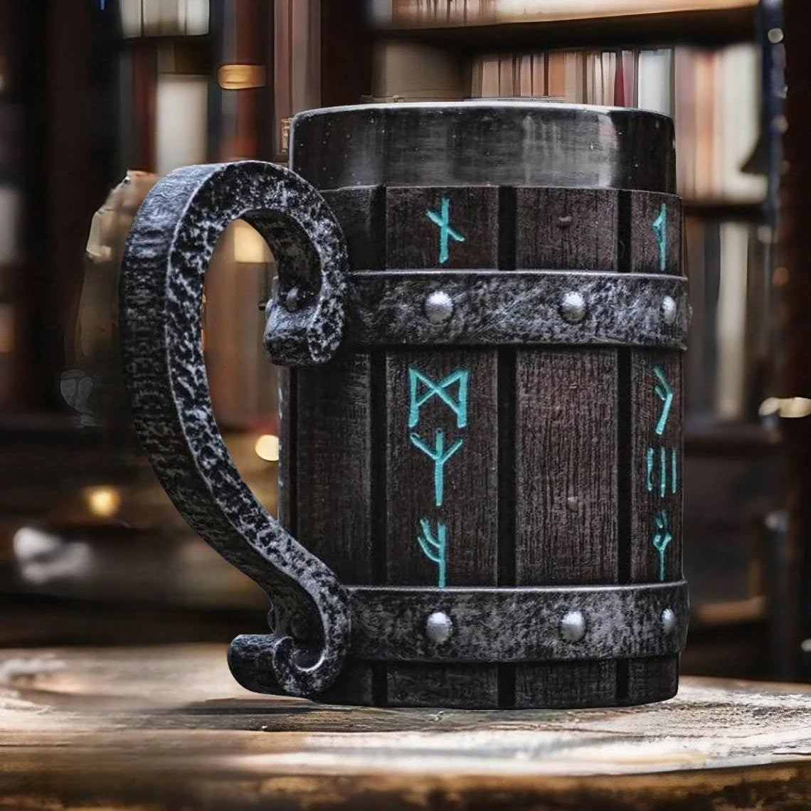 Vintage Viking Oak Barrel Beer Mug with Stainless Steel Liner