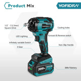 1000N.m Brushless Cordless Electric Impact Wrench for 18V Makita Battery