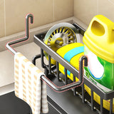 Stainless Steel Kitchen Sink Sponge Holder – Self-Draining Organizer for Soap and Towels