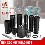 12-Piece Metal Sleeve Kit for Electric Wrench & Drill – Hex Socket Set