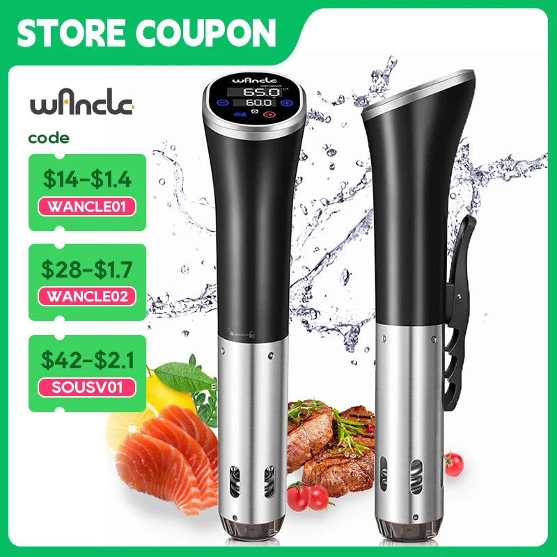 Wancle 1100W Sous Vide Cooker – IPX7 Waterproof, LCD Touch, Precise Cooking