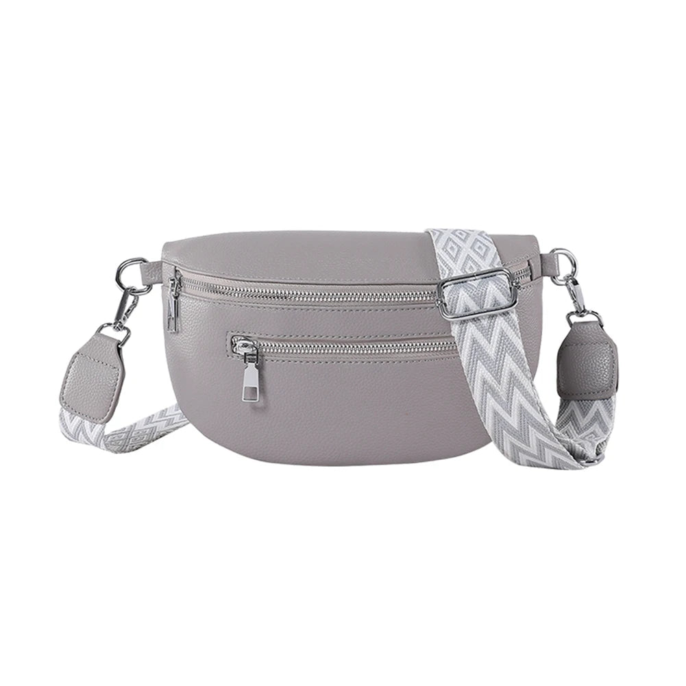 Women's PU Leather Crossbody Fanny Pack with Wide Strap