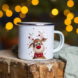 Snowman & Deer Print Enamel Coffee Mug – Perfect for Christmas Gifts