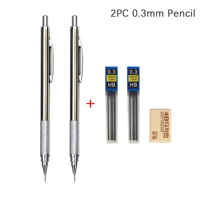 MROOFUL Mechanical Pencil Set – 0.3mm to 2.0mm, Full Metal Design for Art, Drawing, and Office Use