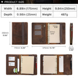 Luxury A5 Leather Portfolio Notebook with 6-Ring Binder, iPad Mini Holder & Card Slots