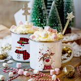Snowman & Deer Print Enamel Coffee Mug – Perfect for Christmas Gifts