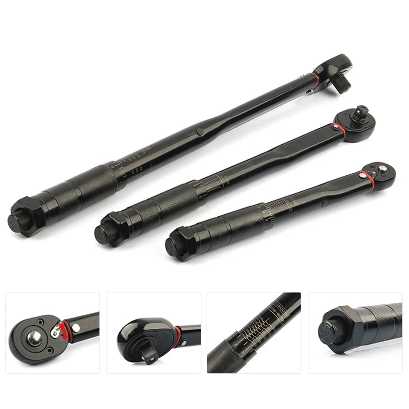 5-210N.m Adjustable Torque Wrench with 1/2'', 3/8'', 1/4'' Square Drive for Car and Bike Repair