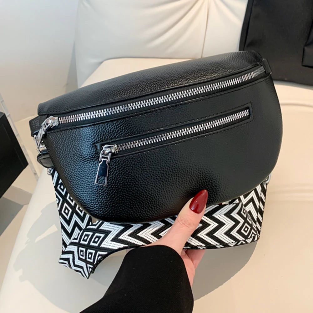 Women's PU Leather Crossbody Fanny Pack with Wide Strap