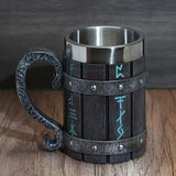 Vintage Viking Oak Barrel Beer Mug with Stainless Steel Liner