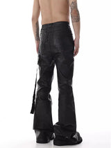 Black Wax Coated Flare Jeans – Slim Fit Matte Textured Bootcut Pants