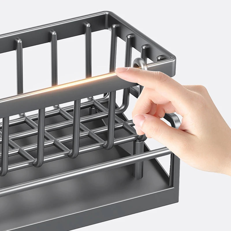 Stainless Steel Kitchen Sink Sponge Holder – Self-Draining Organizer for Soap and Towels