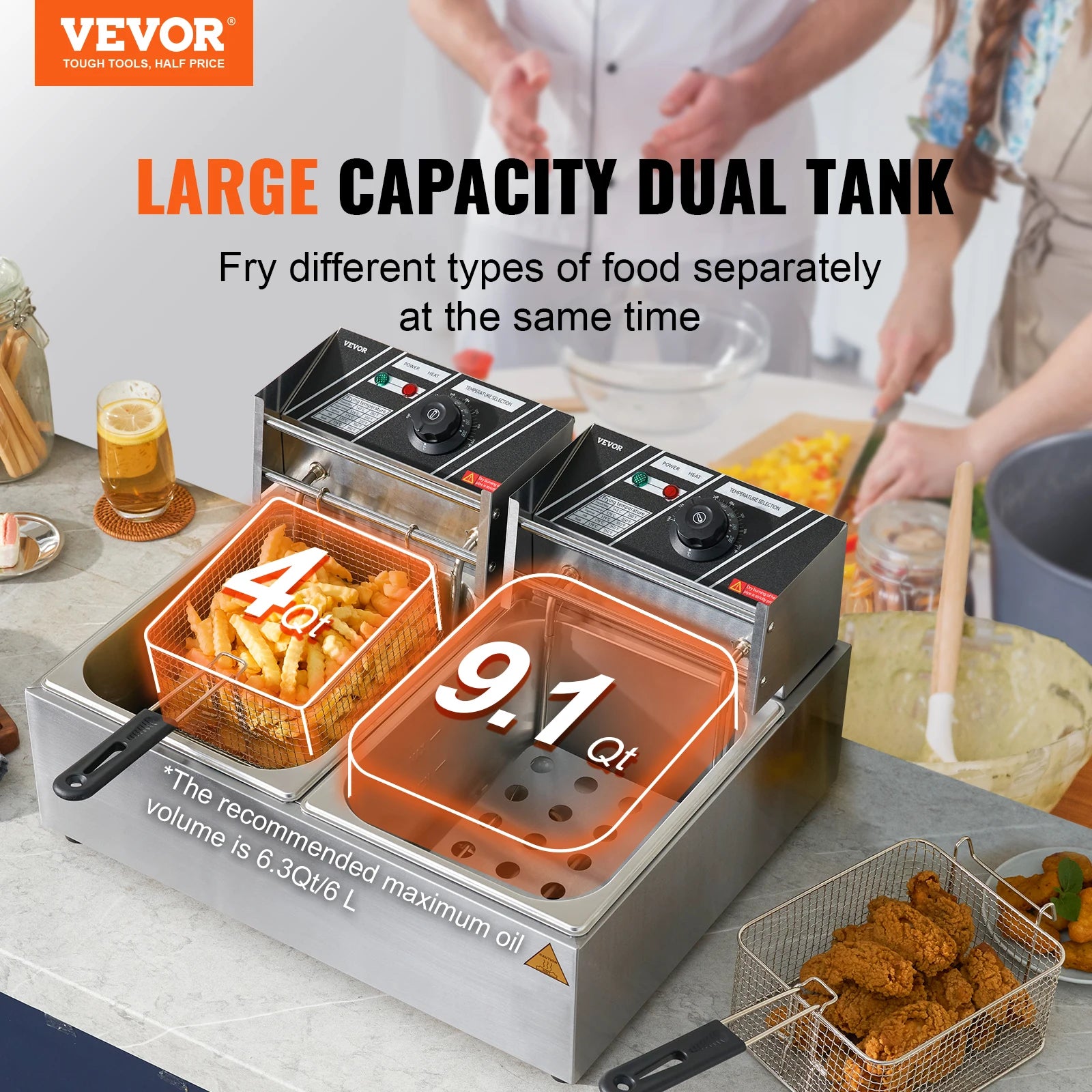 VEVOR 24L Commercial Electric Deep Fryer – 3000W, Dual Baskets, Adjustable Temperature