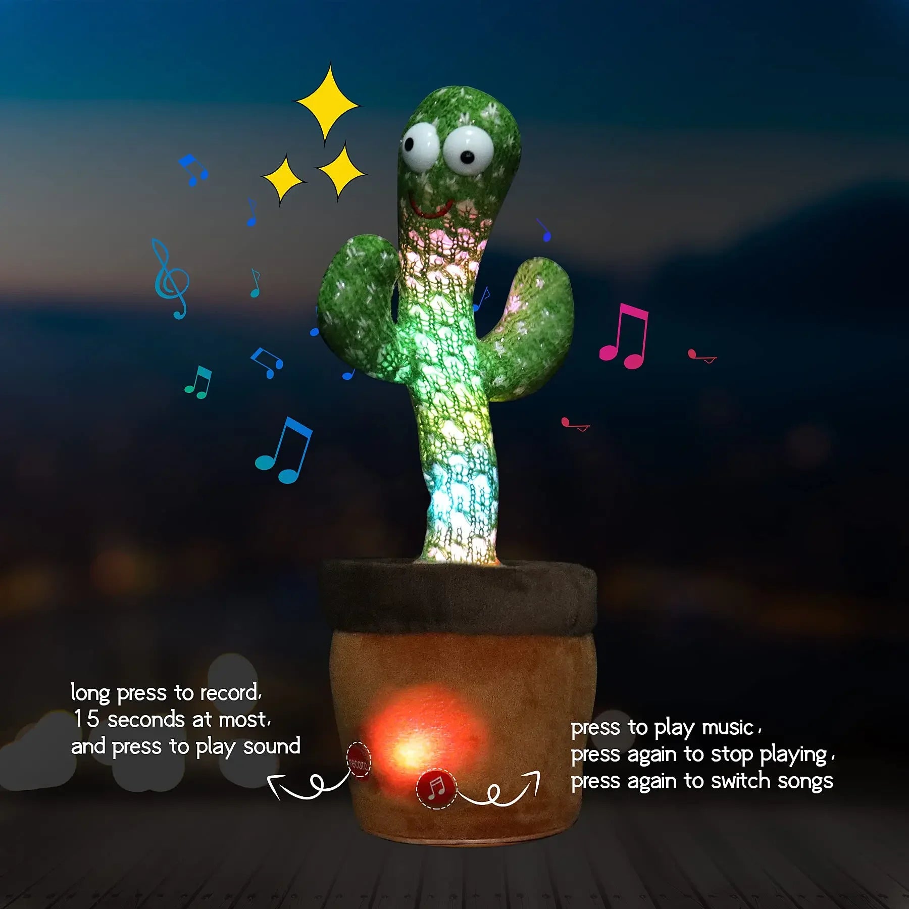 Rechargeable Dancing Cactus Plush Toy with Lights and Music