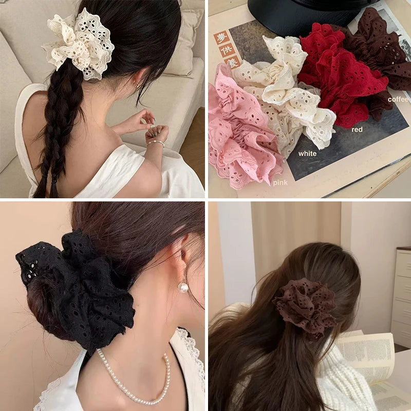Lace Scrunchies for Women - Elastic Hair Bands & Ponytail Holders