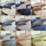 2-Sided Brushed Fabric Bedding Set - 4-Piece Solid Color Duvet Cover, Bed Sheet & Pillowcases