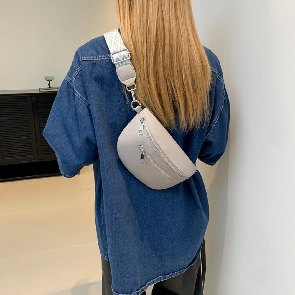 Women's PU Leather Crossbody Fanny Pack with Wide Strap
