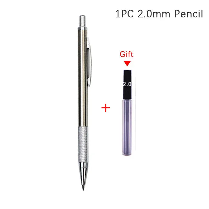 MROOFUL Mechanical Pencil Set – 0.3mm to 2.0mm, Full Metal Design for Art, Drawing, and Office Use