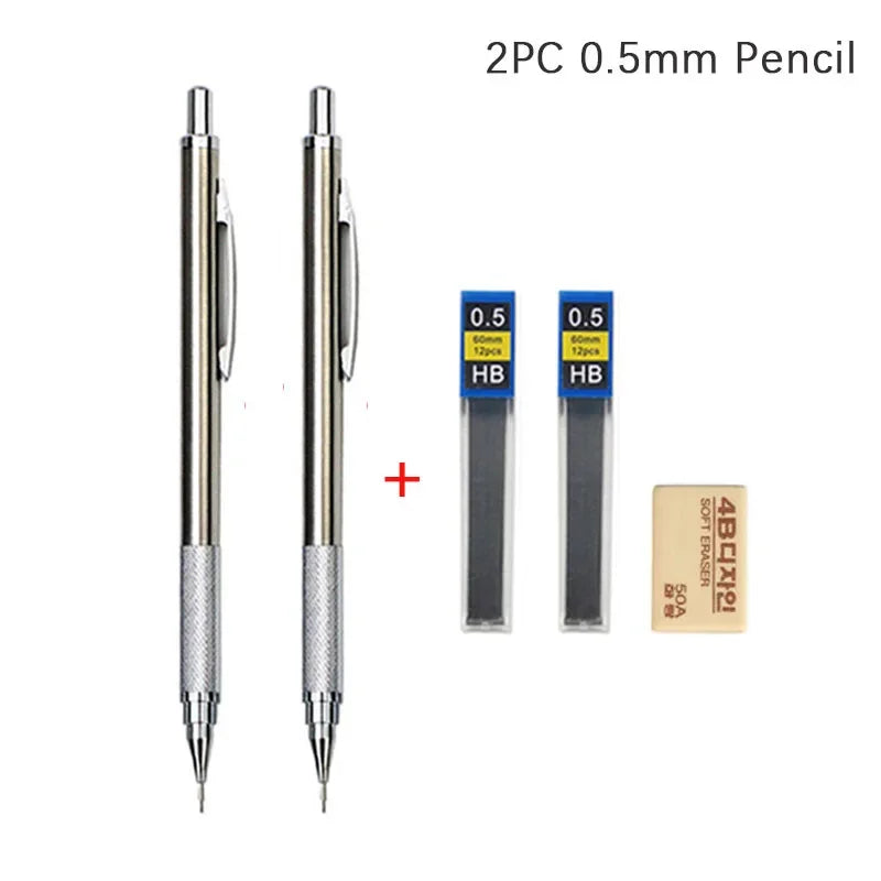 MROOFUL Mechanical Pencil Set – 0.3mm to 2.0mm, Full Metal Design for Art, Drawing, and Office Use