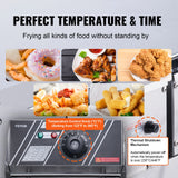 VEVOR 24L Commercial Electric Deep Fryer – 3000W, Dual Baskets, Adjustable Temperature