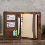 Luxury A5 Leather Portfolio Notebook with 6-Ring Binder, iPad Mini Holder & Card Slots