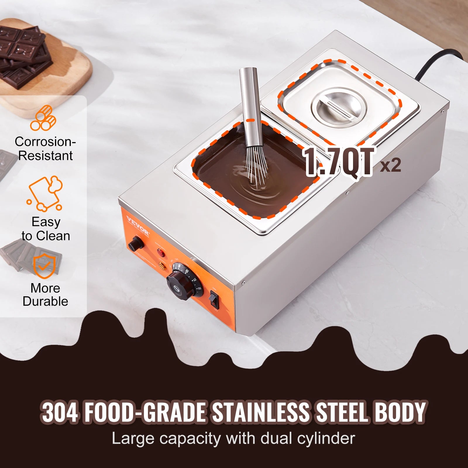 VEVOR Electric Chocolate Tempering Machine – 2 or 3 Tanks, 800W, Stainless Steel