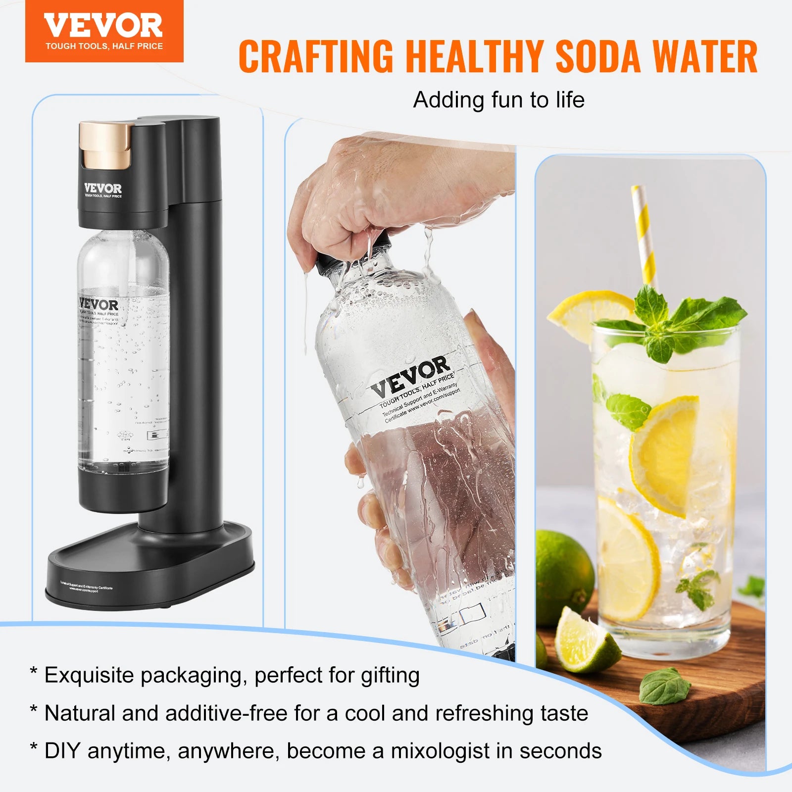 VEVOR Sparkling Water Maker – Home Carbonating Machine with 60L CO2 Cylinder Compatibility