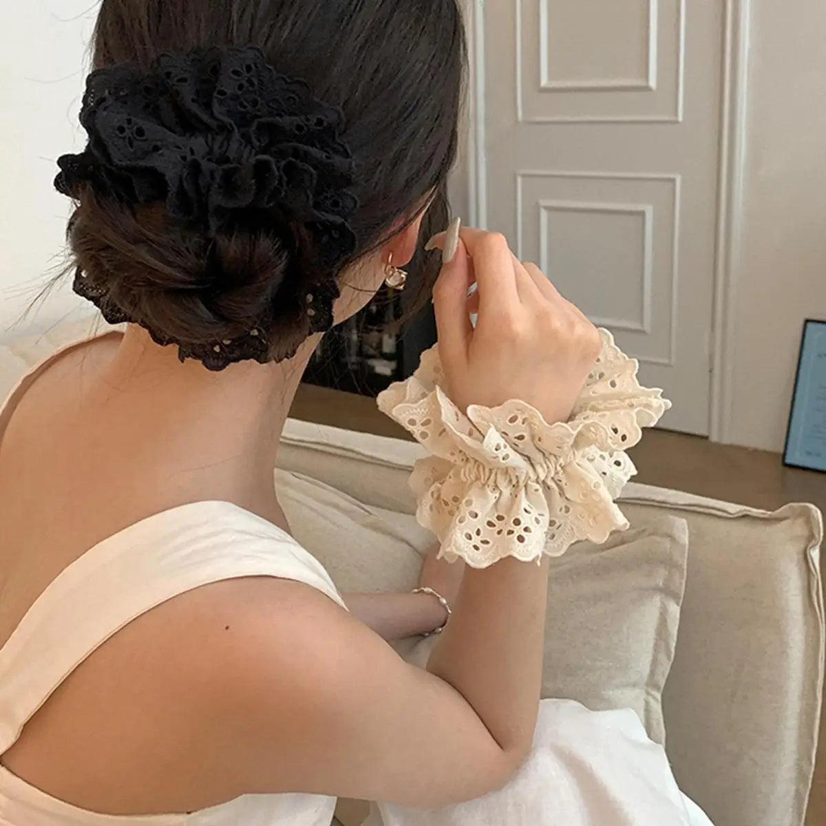 Lace Scrunchies for Women - Elastic Hair Bands & Ponytail Holders