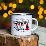 Snowman & Deer Print Enamel Coffee Mug – Perfect for Christmas Gifts