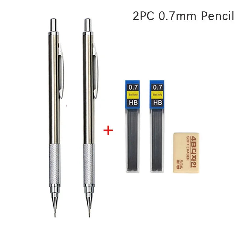 MROOFUL Mechanical Pencil Set – 0.3mm to 2.0mm, Full Metal Design for Art, Drawing, and Office Use
