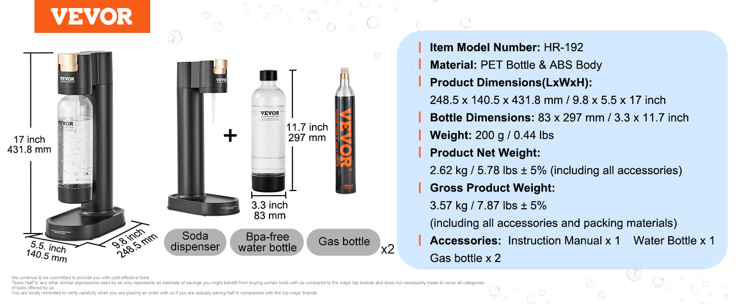 VEVOR Sparkling Water Maker – Home Carbonating Machine with 60L CO2 Cylinder Compatibility