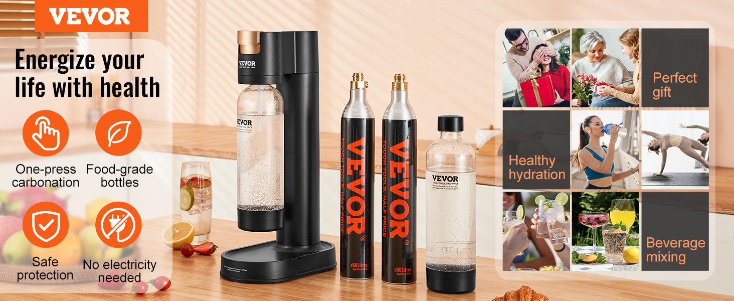 VEVOR Sparkling Water Maker – Home Carbonating Machine with 60L CO2 Cylinder Compatibility
